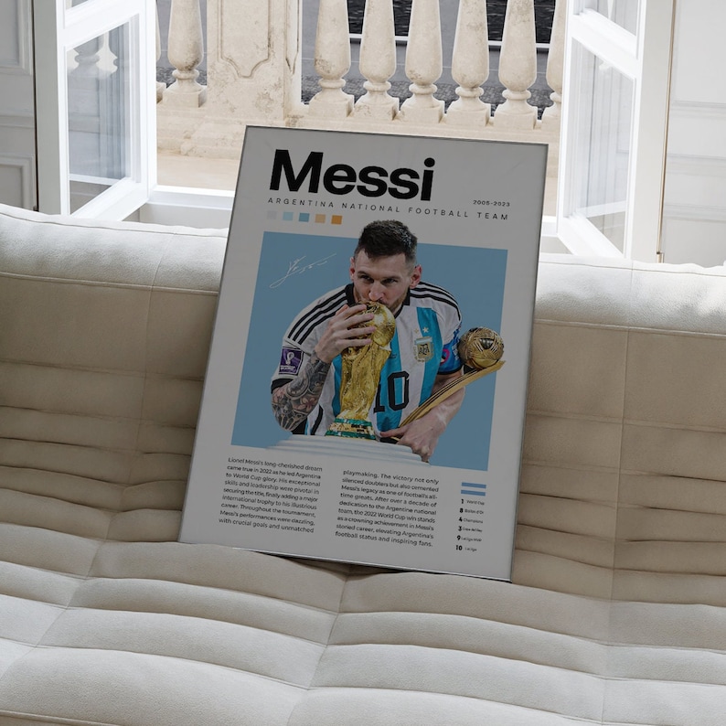 Cartel de Lionel Messi, Impresión de fútbol argentino, Regalos de fútbol, Cartel deportivo, Cartel de futbolista, Arte de pared de fútbol, Carteles de dormitorios deportivos imagen 2
