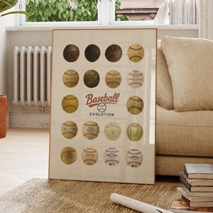 Evolution of the Baseball Poster, Baseball Wall Art, Baseball Gift, Sports Decor, Iconic Baseballs Through History, Baseball Gift Room Decor