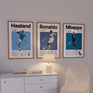 Mbappe Ronaldo Haaland Poster Bundler, Fußball Kunstdruck, Fußball Poster, Mid-Century Modern, Uni Wohnheim