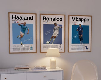 Mbappe Ronaldo Haaland Poster Bundler, Voetbal Art Print, Voetbalposter, Mid-Century Modern, Uni Dorm Room