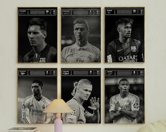Mbappe Ronaldo Messi Neymar Poster Bundler, Soccer Football Printable Poster, Mid-Century Modern, Uni Dorm Room, Soccer GOATs, Set of 6