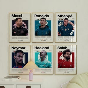 Mbappe Ronaldo Messi Neymar Poster Bundler, Soccer Football Printable Salah Poster, Mid-Century Modern, Uni Dorm Room, Soccer GOAT, Set of 6
