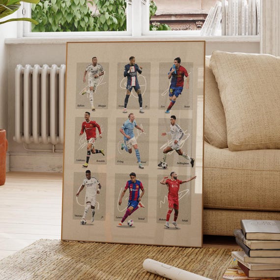 Mbappe Ronaldo Messi Neymar Lamine Yamal Haaland Salah Poster Bundler, Soccer Football Printable Poster, Mid-Century Modern, Uni Dorm Room