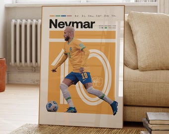 Neymar Poster, Brazil Soccer Poster, Soccer Gifts, Sports Poster, Football Player Poster, Soccer Wall Art, Sports Bedroom Posters