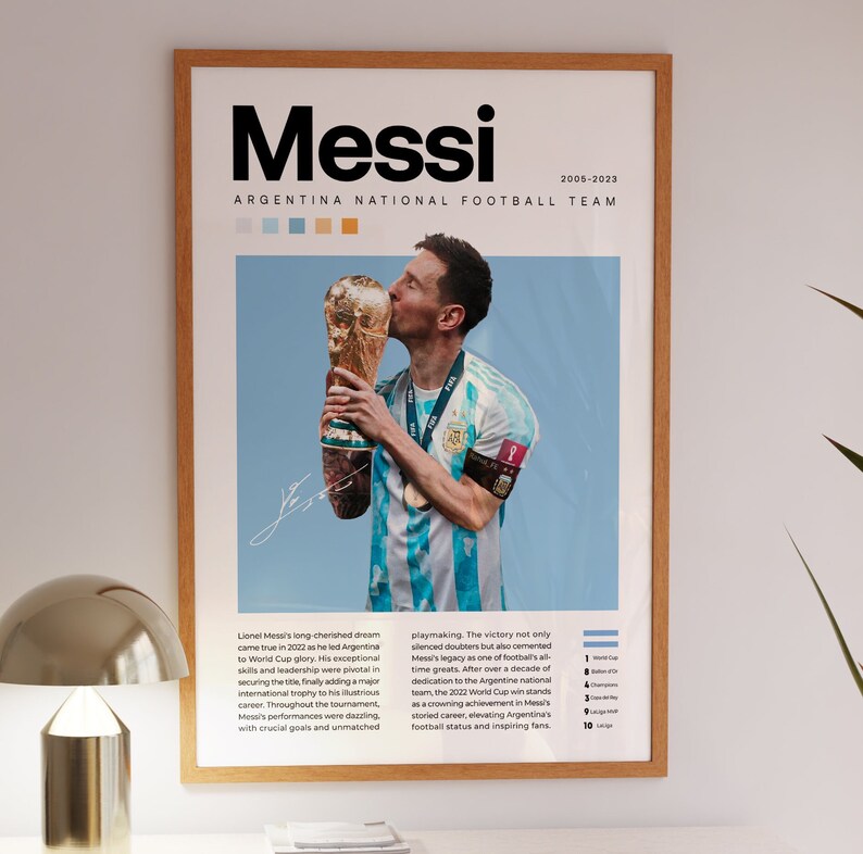 Cartel de Lionel Messi, Impresión de fútbol argentino, Regalos de fútbol, Cartel deportivo, Cartel de futbolista, Arte de pared de fútbol, Carteles de dormitorios deportivos imagen 3
