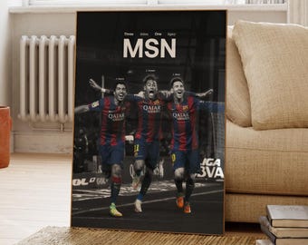 Messi Neymar Suarez Soccer Poster, Messi Poster, Soccer Neymar Football Gift Printable Poster, Mid-Century Modern, Uni Dorm Room,Soccer GOAT
