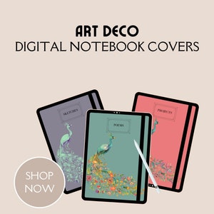 Plantilla de portada de cuaderno digital Goodnotes Notability Descargar / Carta de EE. UU. A4 / Canva personalizable / Art Déco Art Nouveau Vintage Peacock