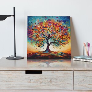 Nature Inspired Abstract Tree Art Captivating Fall Leaves on Stretched