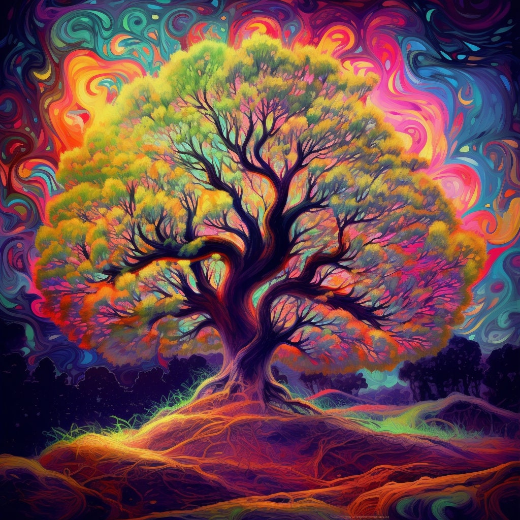 Canvas Wall Decor Abstract Mystical Psychedelic Tree Stretched 