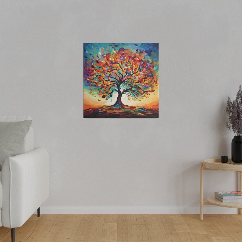 Nature Inspired Abstract Tree Art Captivating Fall Leaves on Stretched
