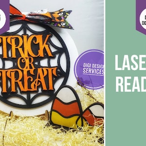 Trick or Treat SVG, Halloween SVG, Laser Cut File, Halloween Laser File, Halloween Digital Download, Glowforge cut file, Candy Corn SVG