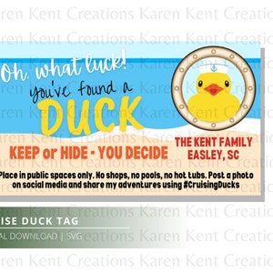 Duck Tags, Cruising Ducks, Rubber Duck Tag, Cruising Duck Game Tags, Editable Details, Printable, Cruise Printables, Instant Download