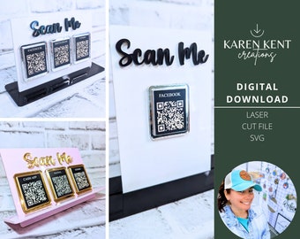 Sinal de código QR svg | Sinal de mídia social svg | 1 a 3 sinal de código QR svg | Projeto Glowforge | Projeto Laser SVG, Sinal Acrílico SVG, Sinal de Checkout
