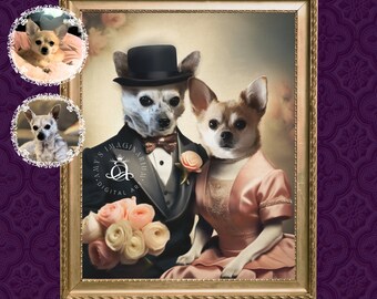 Custom Chihuahua Pet Portrait, Classic Pet Portrait, Pet Portraits On Canvas, Digital Pet Portrait, Gift for Cat Lover or Dog Owner