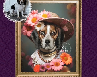 Custom Beagle Portrait, Vintage Style Pet Portrait, Pet Portraits On Canvas, Digital Pet Portrait, Gift for Dog Owner, Unique Gift, Pet Loss