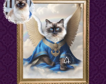 Custom Pet Loss Portrait, Pet Memorial Portrait, Rainbow Bridge, Cat Portraits On Canvas, Gift for Cat Owner, Unique Gift,
