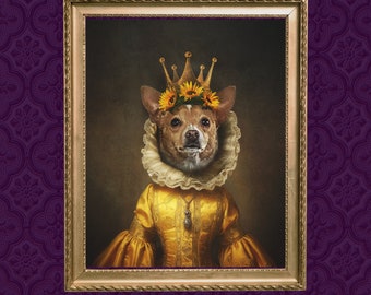 Custom Pet Portrait, Royal Sunflower Queen, Dog Portraits On Canvas, Custom Pet Painting, Digital Pet Portrait,  Gift Dog Lover, Pet Loss