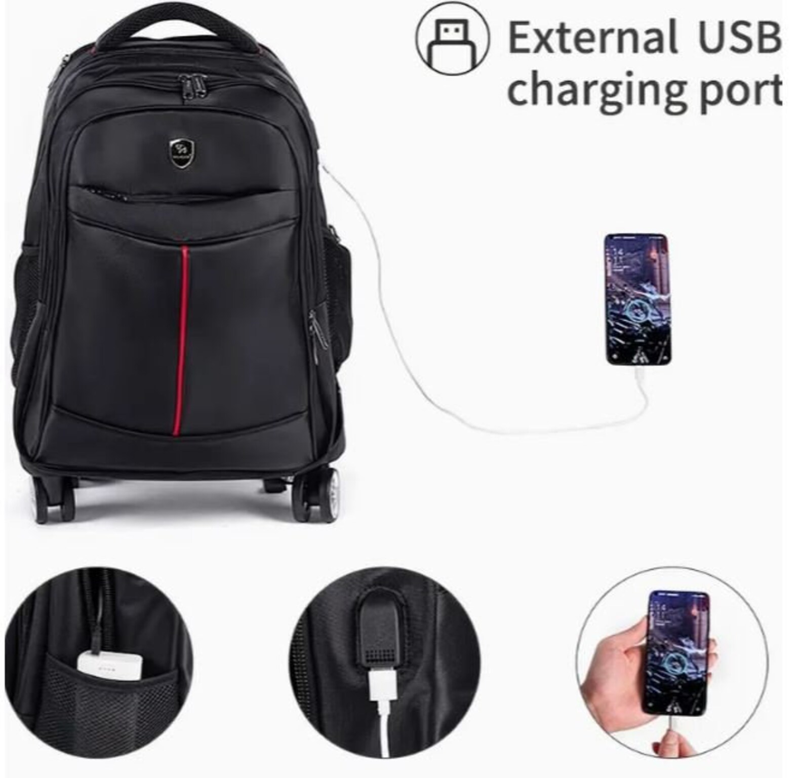 Cabin Size Backpack With 4 Wheels 360 Rotation Waterproof Etsy