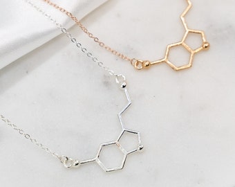Serotonin Necklace, Serotonin Molecule, Gold Plated Pendant, Silver Plated Necklace, Symbol Necklace