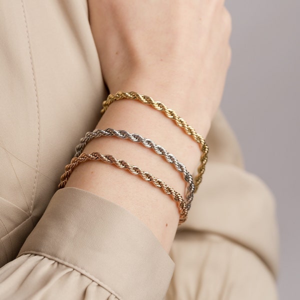 Bracelet chaîne corde • Bracelet chaîne épaisse • Parfait pour un usage quotidien • Cadeaux pour elle • Cadeaux de demoiselle d'honneur