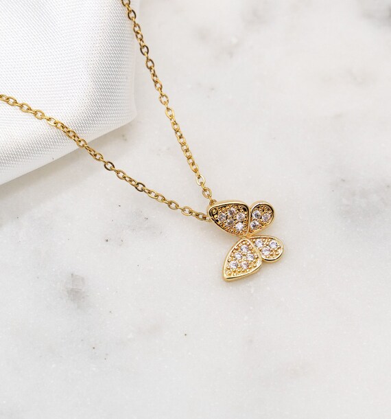 Pave diamond 2024 butterfly necklace