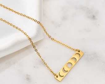 Moon Phase Necklace • Celestial Jewelry • Gold Plated Pendant • Layered Necklace