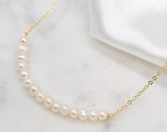 Collana di perle con perline • Collana riempita in oro 14K • Collana a strati minimalista • Gioielli da sposa, regalo perfetto per le damigelle
