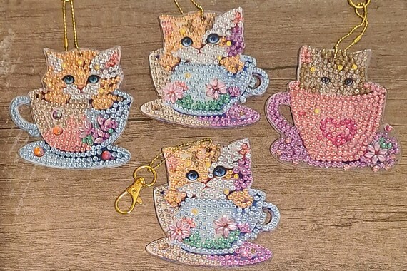 Kitty Teacup Pets Diamond Art Keyrings Etsy UK