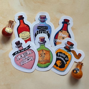 Paquete de pegatinas de pociones de positividad: pegatinas de pociones de fantasía para la confianza, la calma, la motivación y más – Colección de pociones del alquimista mágico