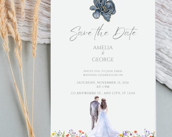 Save the Date Wedding Card Template | Watercolor Couple Design | Editable Digital Download