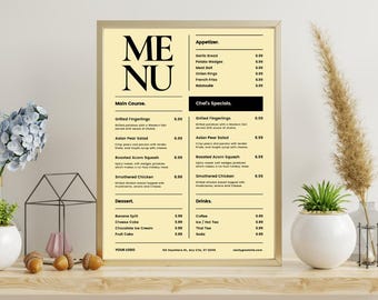 Modern Restaurant Menu Template - Editable Canva Design (Printable)