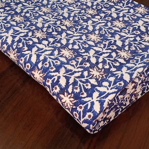 Indian Handmade Kantha Quilt Bloom of Tradition in Every Thread Crafted Calm: Floral Motifs On Indigo Canvas Printed Quilt Kantha Bedspread