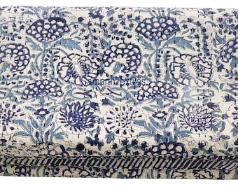 Indian Handmade Blue Color Floral King-Queen-Twin-Pillow Cover Kantha Quilt Blanket Bedspread Hand Block Print Kantha Quilt Bestickte Kissen