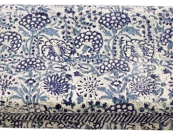 Indischer Handgemachter Blauer Farbe König-Königin-Twin-Kissenbezug Kantha Quilt Decke Tagesdecke Hand Block Print Kantha Quilt Bestickte Kissen