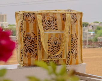 Handcrafted Tiger Tote Bag: Eco-Friendly Reusable Cotton Shoulder Bag