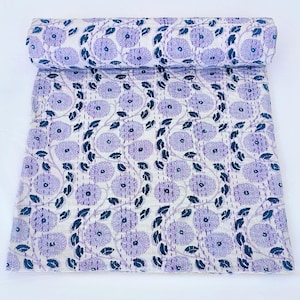 Kantha Quilt in Floral Indian Kantha Quilt Hippie Bohemian Blanket Throw Bedspread Decorative Queen Size Quilt