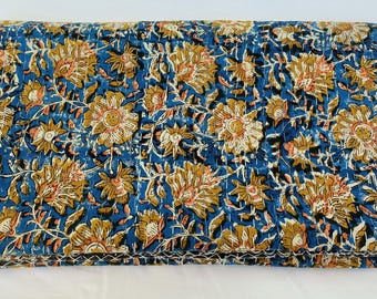 Hand Stitched Kantha Quilt: Handblock Print Cotton Bedspread - King Size