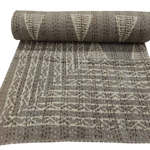 Gray Kantha Quilt Indian Hand Block Print Kantha Grey Quilt Indian bedding throw kantha quilt flora hand made Indian
