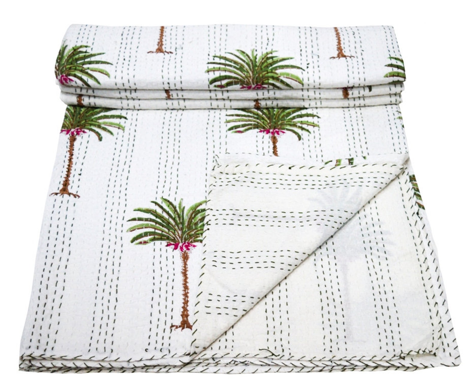 Indian Kantha Quilt Block Printed Kantha Blanket Cotton Kantha