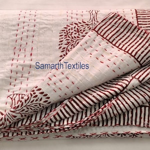 Handblock Printed Quilt Handmade kantha Quilt Indian Kantha Quilt Indian Print Summer Cotton Bedspread Indian Light Weight Bedding