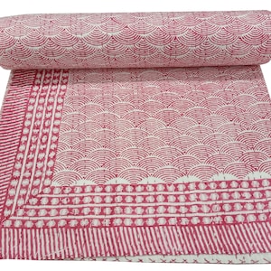 Pink Kantha Quilt, White Floral Bedspread Kantha Quilt Handmade Bedspread Kantha Kantha Quilt summer bedspread pink indian blanket quilt