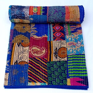Bohemian Patchwork Kantha Quilt Handmade Vintage Quilts Boho Bedding Throw Reversible Blanket Coverlet