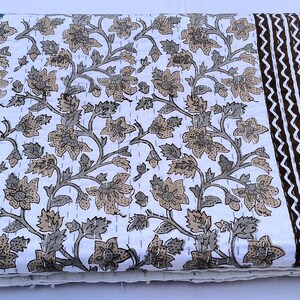 Floral Hand Block Print Kantha Quilt: Reversible Cotton Bedspread