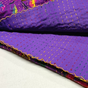 Purple Kantha, Bird Print Cotton Kantha Quilt , Indian Kantha Quilt, Handmade Quilt, Kantha Bedspread, king size kantha quilt