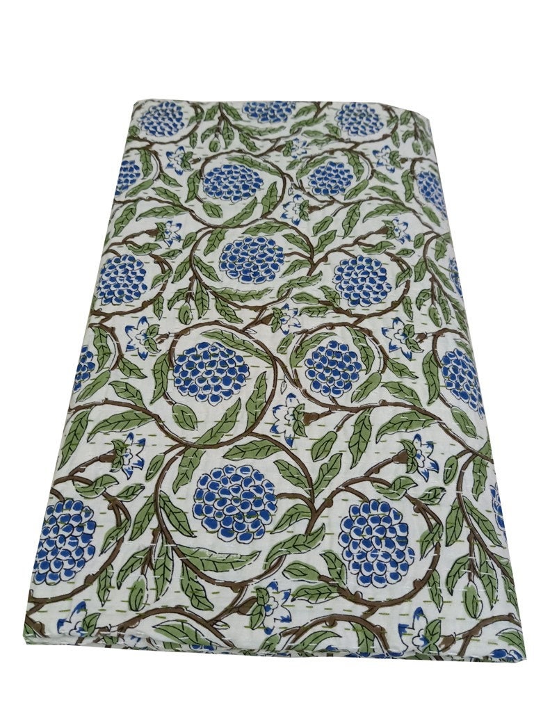 Blue Green Kantha Queen Quilt Light Weight Bedspread Kantha Etsy