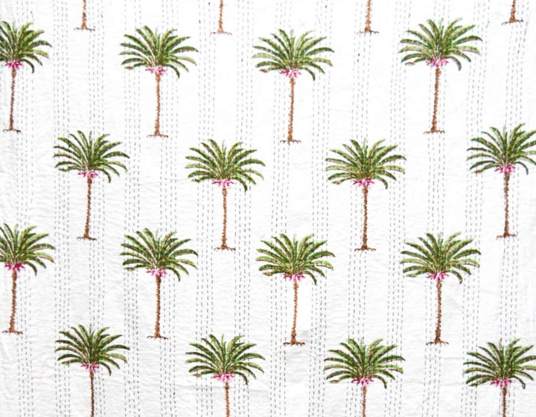 Indian Kantha Quilt Block Printed Kantha Blanket Cotton Kantha