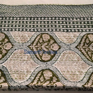 Indian Kantha Quilt, Green Kantha Bedspread, Kantha Throw Cotton Blanket Gudari Queen Size Block Print Green Quilt