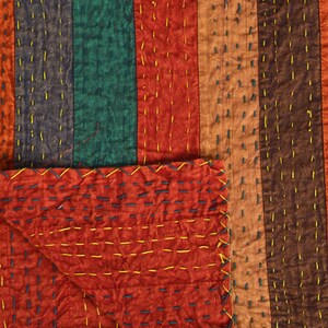 Handmade patchwork quilt multi color strips patchwork kantha quilt queen size kantha blanket throw quilt patchwork bedspread Ralli quilt