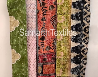 Handmade Cotton Kantha Scarf: Indian Embroidered Stole (18x72")