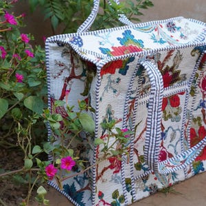 Floral Print Cotton Tote Bag: Handmade Quilted Market Bag